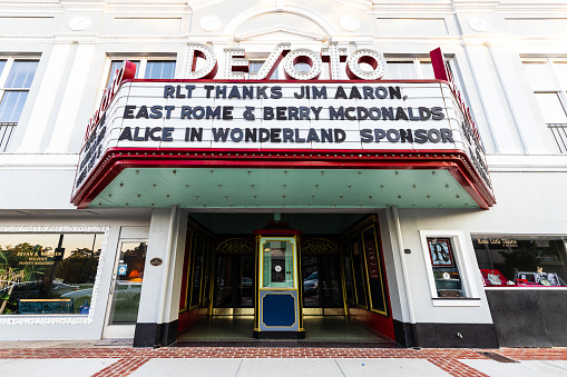 Rome, GA, USA - September 19, 2018: Built in 1927, the DeSoto Theatre was the first theatre in the Southeast of the United States to play Sound Movies. Plays are now performed at this historic place.
