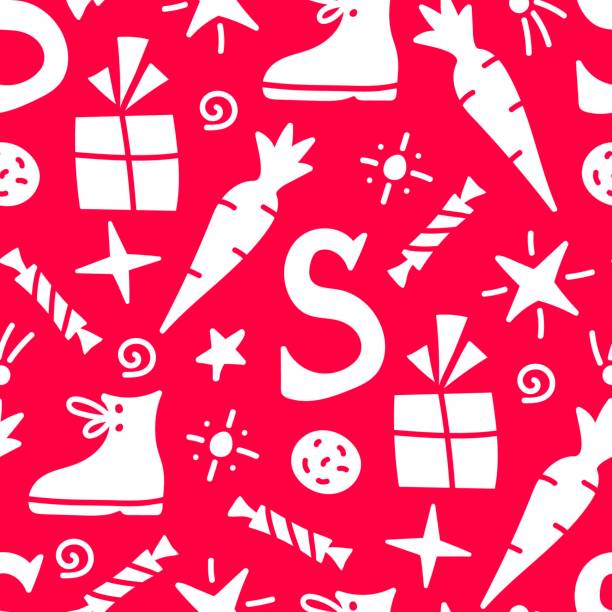 stockillustraties, clipart, cartoons en iconen met simple vector seamless pattern. white silhouette on a red background. for printing wrapping paper, textiles. celebration of saint nicholas day, sinterklaas. - pepernoten