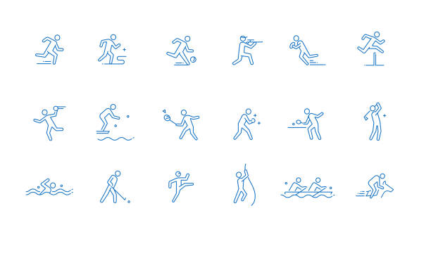 verschiedene sportsymbole1,liniensymbol,vektorillustration - hürdenlauf stock-grafiken, -clipart, -cartoons und -symbole