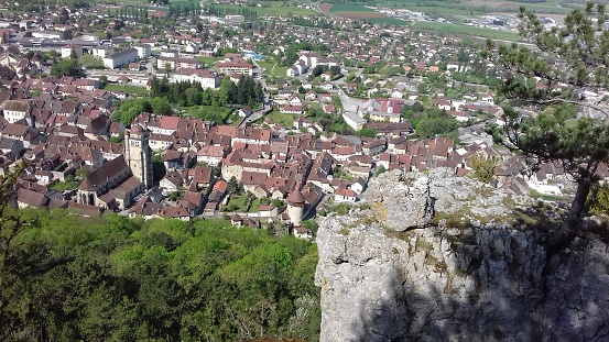 Poligny in Jura. View of the city from the top of the Reculée