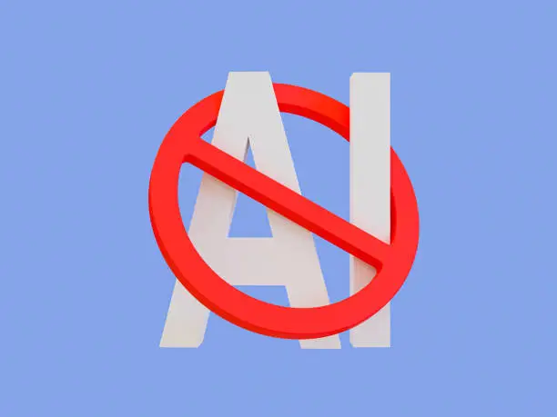 No to ai-generated images icon. Don't accept ai-generated images icon. ai-generated images are not allowed. 3d illustration.