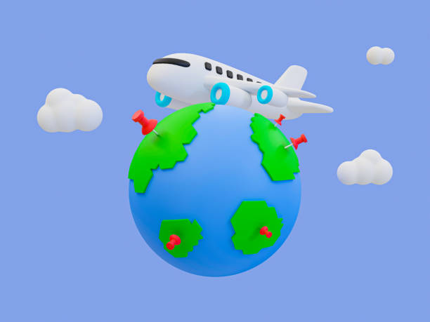 istock 3d minimal Holiday travel trip. summer vacation trip. Recreational time. Take a flight. Globe with an airplane flying. 3d illustration. 1449851202