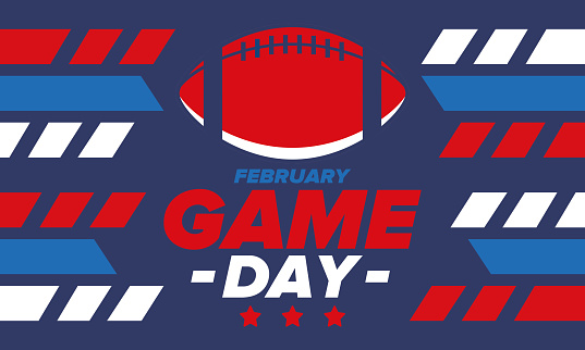 Game Day. American football playoff.  Party in United States. Final game of regular season. Professional team championship. Ball for american football. Sport poster. Vector illustration