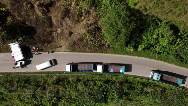 4K Aerial View Of Truck Accident On Road