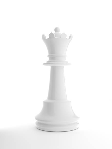 regina degli scacchi bianca su sfondo bianco - rendering illustrazione 3d - regina di scacchi foto e immagini stock