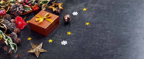 Christmas gift box and copy space. Christmas background