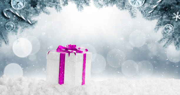 Christmas gift box and copy space. Christmas background