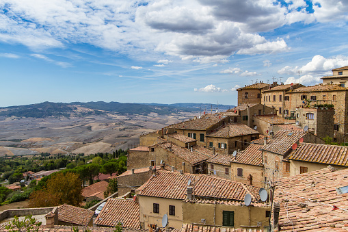 The historic city of Volterra on the hills of the Tuscany in Italy, Europe