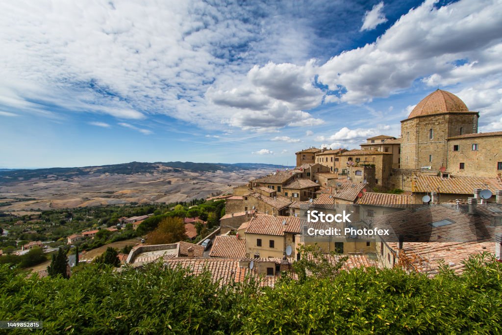 The historic city of Volterra on the hills of the Tuscany in Italy, Europe The historic city of Volterra on the hills of the Tuscany in Italy, Europe on a summer day Ancient Stock Photo
