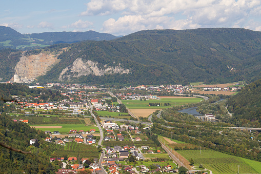 Aerial view of the Murtal around Deutschfreistritz, Gratkron and Friesach