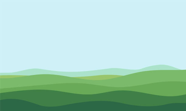 抽�象的な最小緑のフィールドの風景イラスト背景 - valley green grass landscape点のイラスト素材／クリップアート素材／マンガ素材／アイコン素材