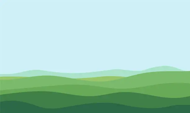 Vector illustration of Abstract minimal green fields landscape illustration background