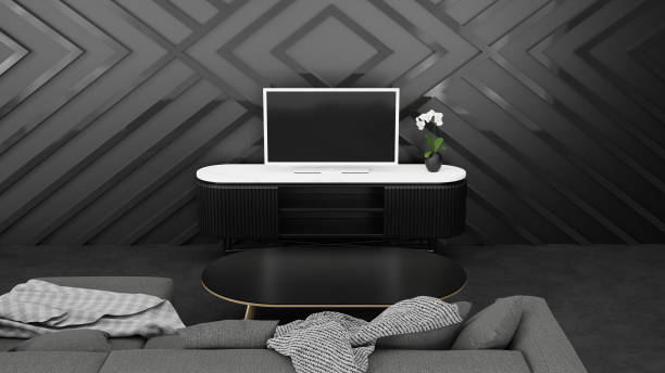 istock 3D rendering Dark Modern Interior Living Room, Dark Sofa in Livi 1449856124