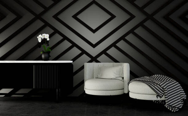 istock 3D Rendering White Sofa in a Modern Dark Room Interior, Modern D 1449856125