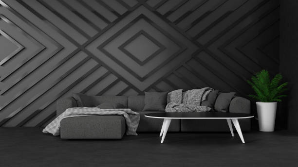 istock 3D rendering Gray sofa in Dark Modern Living Room, Dark MModern 1449856130