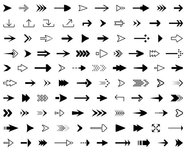 ilustraciones, imágenes clip art, dibujos animados e iconos de stock de arrow set - iconos vectoriales perfectos de 100 píxeles - flecha