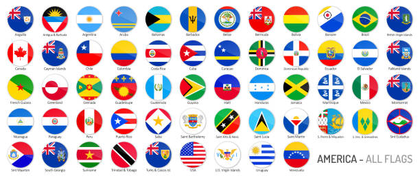 America Flags - Complete Vector Collection Round Flag Icons of America flag of chile stock illustrations