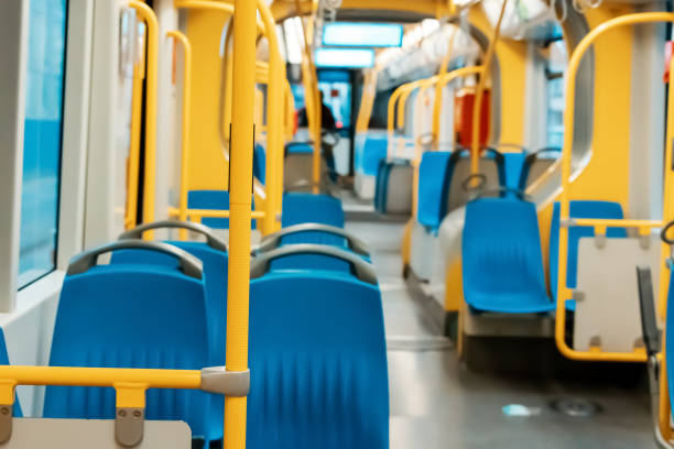 istock Empty Interior of a modern tram or metro train 1449866381