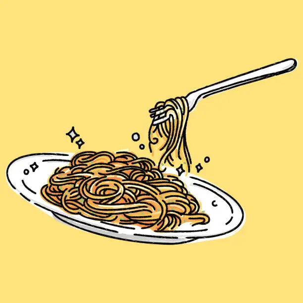 Vector illustration of spaghetti dish hand drawn outline style vector illustration