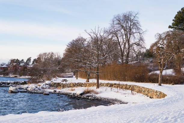 winter landscape in stockholm, swedem - lidingö bildbanksfoton och bilder