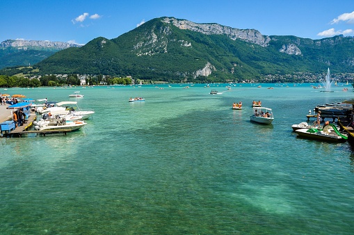 Anncey, France – July 17, 2012: A beautiful shot of boats in Lake Annecy, France