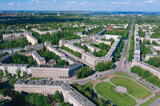 Aerial view of Nowa Huta residential district of Krakow in Poland