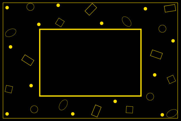 orange frame as copy space on a black background, geometric shapes around the frame, creative design