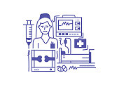 istock Health and Medicine hand drawn design. Elegant and simple design that explains the subject such as nurse, patient room, medical needle. 1449885392