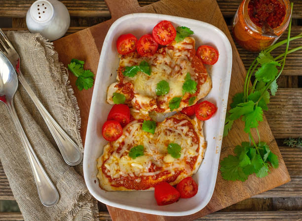 istock Baked chicken breasts with Sicilian pesto and cheese 1449888089