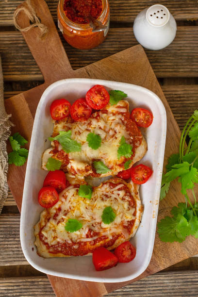 istock Baked chicken breasts with Sicilian pesto and cheese 1449888090