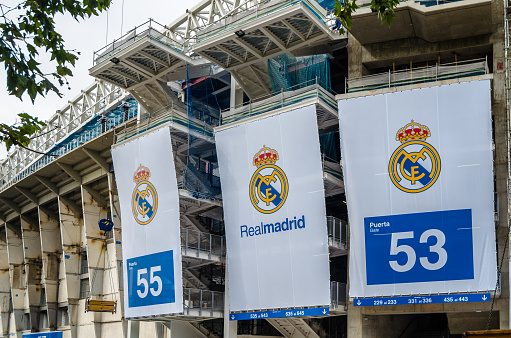 Madrid, Spain - September 13, 2021: Exterior view of the Santiago Bernabéu Stadium, home of Real Madrid, during the renovation works