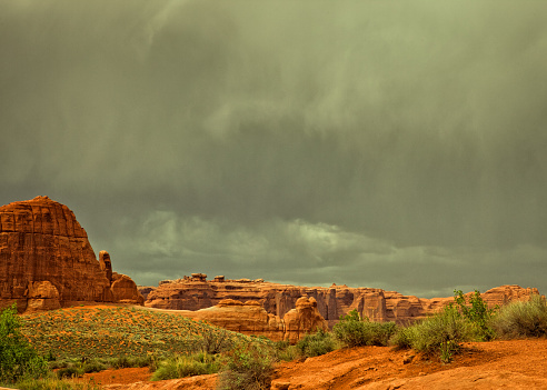Red rocks in Arizona against a stormy sky