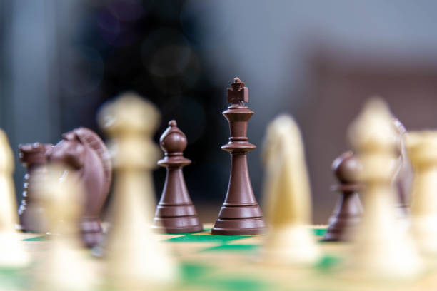 Chess game pieces on the green board