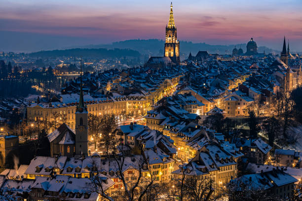 Old town of Bern at night (blue hours) stock photo