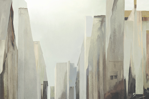 Illustration of surreal abstract futuristic city