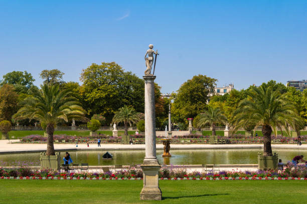 A statue in the courtyard of The Palais-Royal, first known as Palais-Cardinal, in Paris, France. The courtyard has been a public courtyard since 1831.