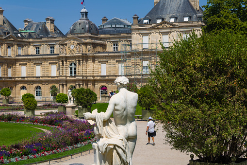 Paris, France - July 18th 2022:  The statue in front of the Luxembourg Palace (Palais du Luxembourg)