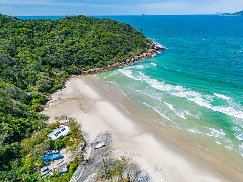 Aerial view of Naufragados beach, Florianopolis, Santa Catarina, Brazil