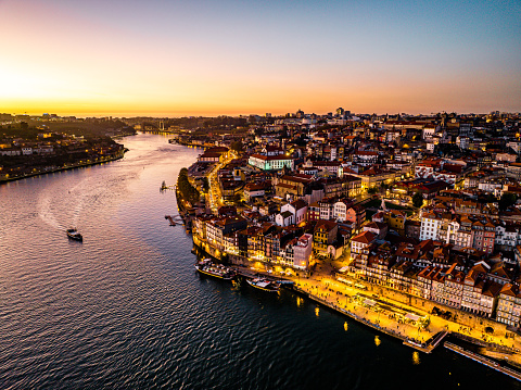 Drone view of landscape view on the old town in Porto, Portugal