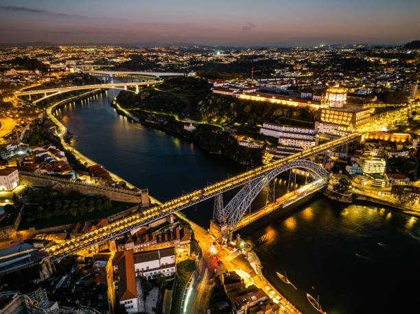 istock Drone view of Luis I bridge over Douro river, Porto 1449903486
