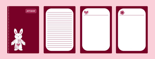 viva magenta templates cover pages notebook with chinese hare in kimono. vector illustration - viva magenta 幅插畫檔、美工圖案、卡通及圖標