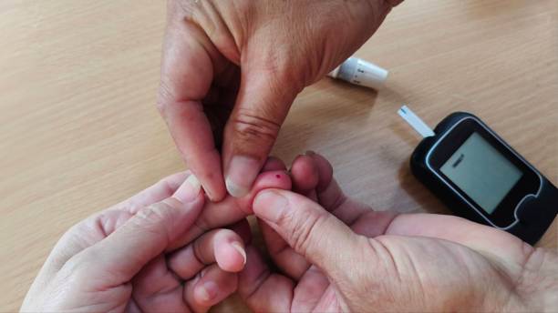 High blood sugar, fingertips checking, patient diabetes, pressure monitor.