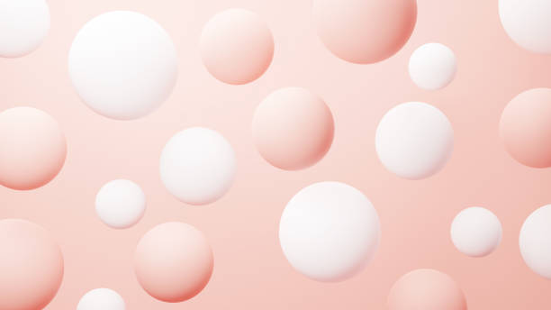 3D Illustration.Multiple white and pink spheres on pink background. Background material. (Horizontal)