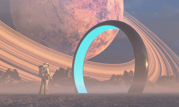 istock Astronaut in front of dimensional portal 1449939588