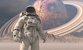 Astronaut exploring remote planet