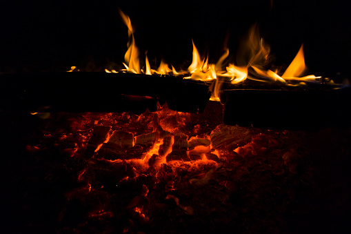 Photo of hot sparking live-coals burning