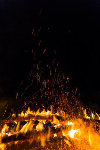 Photo of hot sparking live-coals burning