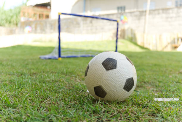 istock soccer ball on the grass focus on foreground 1449946383