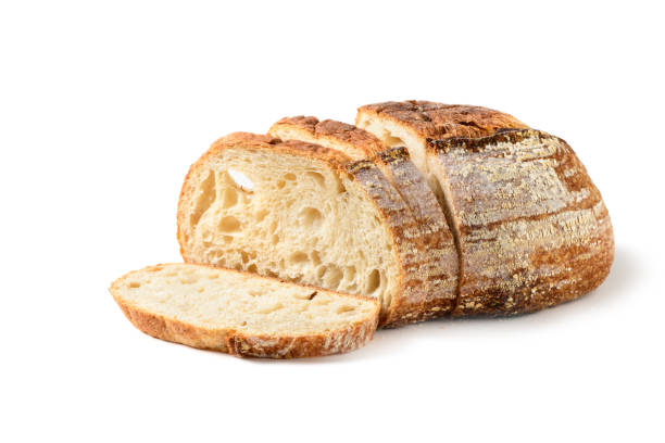 istock Sliced Sourdough Bread isolated on white background, homemade bakery concept 1449959431
