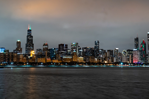 Chicago, IL, USA - 12.17.2022\n-  Downtown Chicago at Night During the Christmas Season